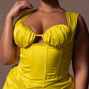 Pretty Little Thing Chartreuse Satin Corset Top